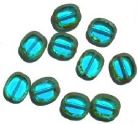10 14mm Flat Cut Oval Window Bead Transparent Turquoise (speckled edges)